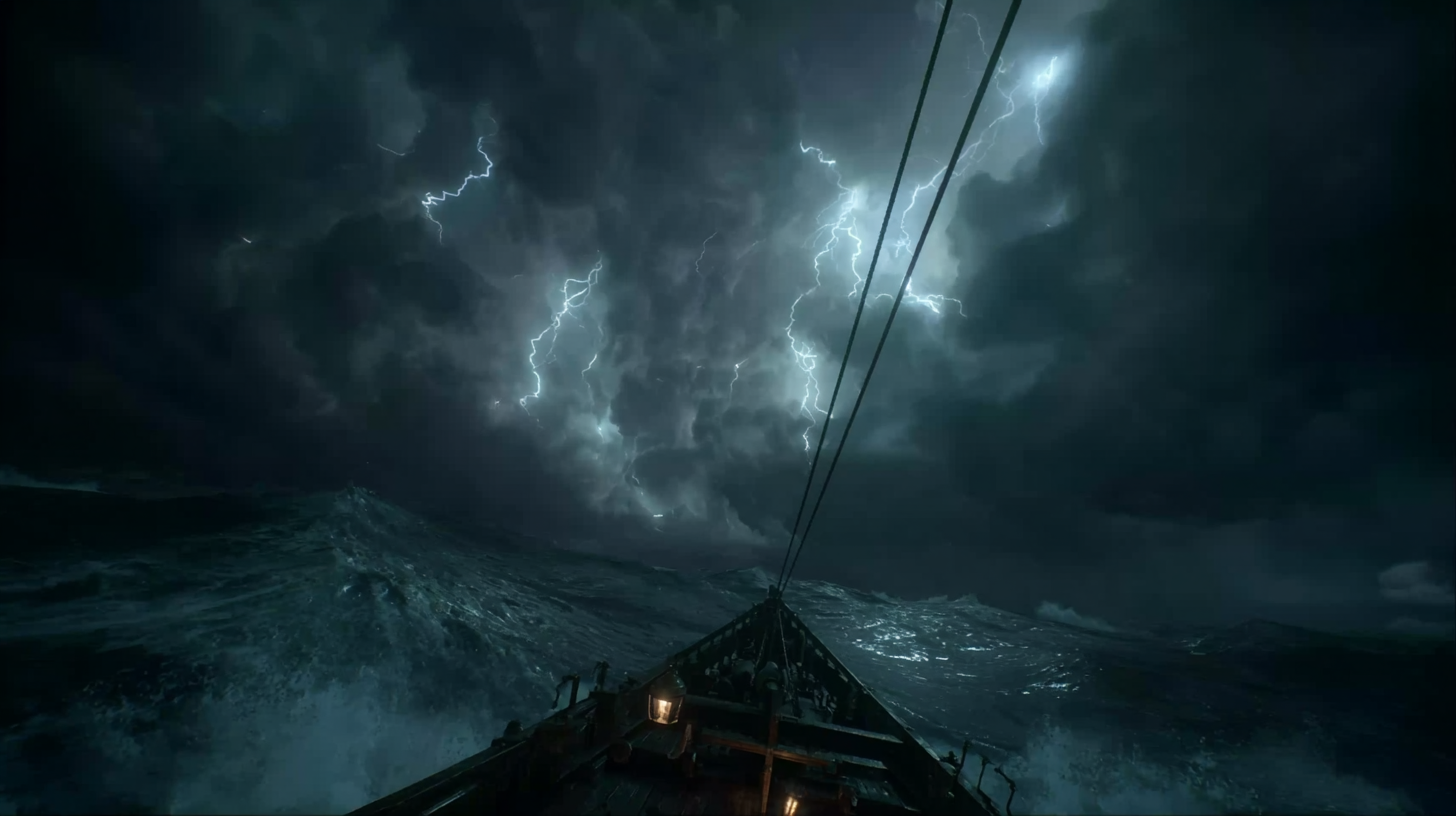 A sailing boat struggling in the dark sea in the middle of a rough storm - image 1 - student project