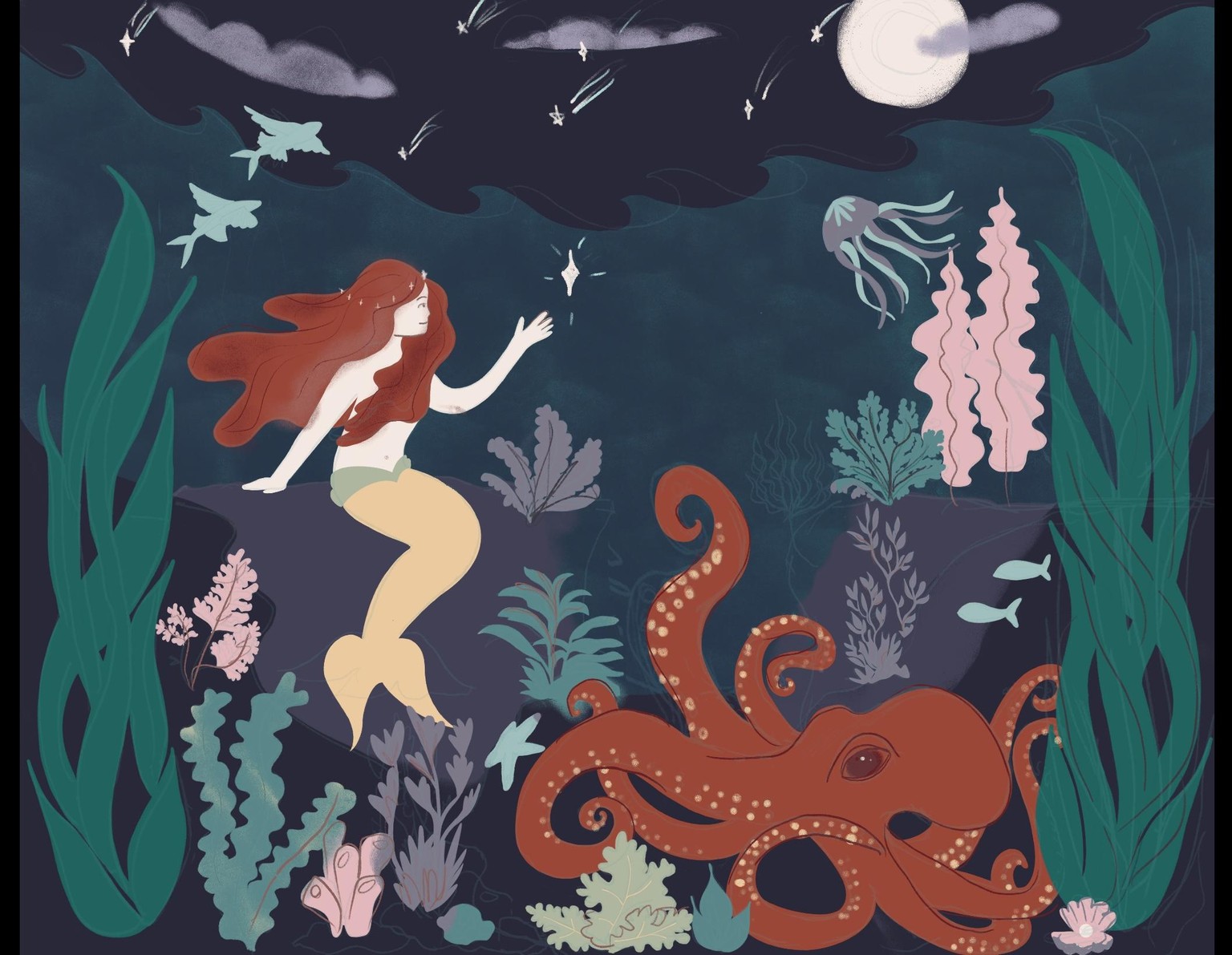 Composition: Mermaid and octopus in the night sea - image 5 - student project