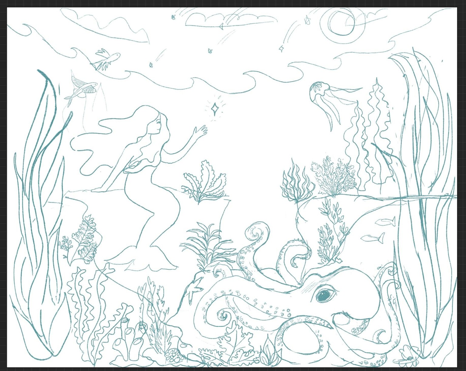 Composition: Mermaid and octopus in the night sea - image 2 - student project