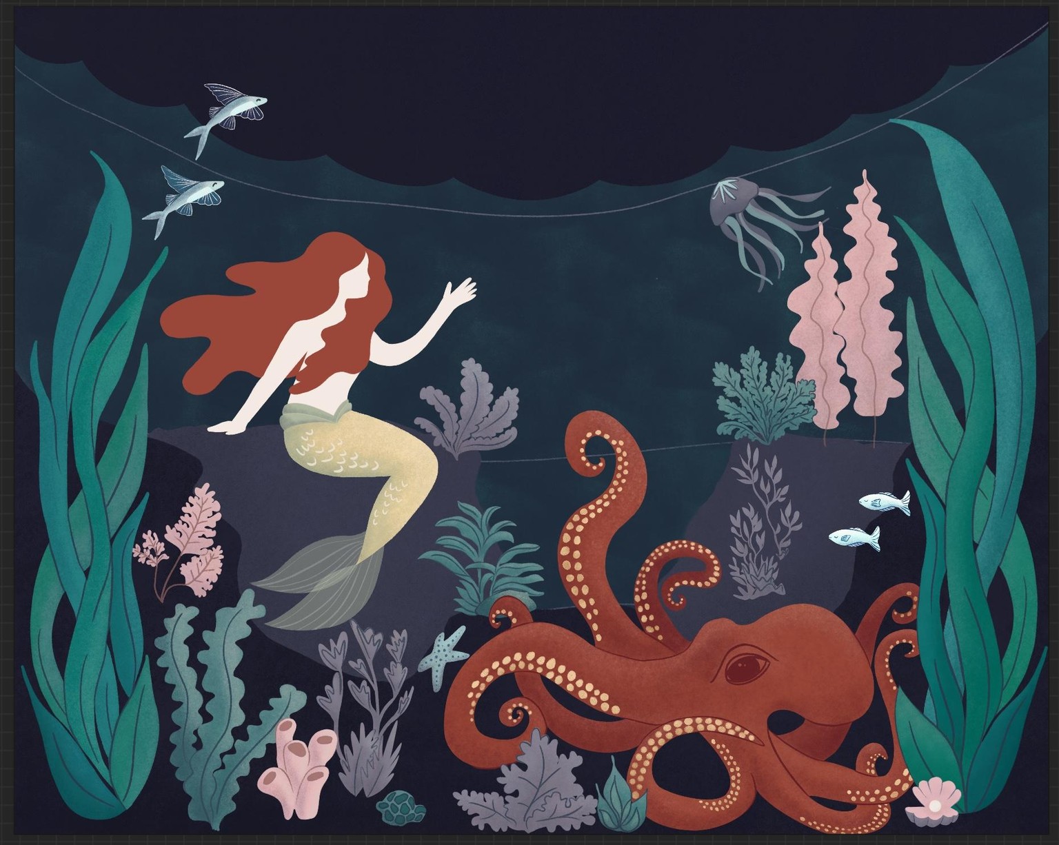 Composition: Mermaid and octopus in the night sea - image 6 - student project