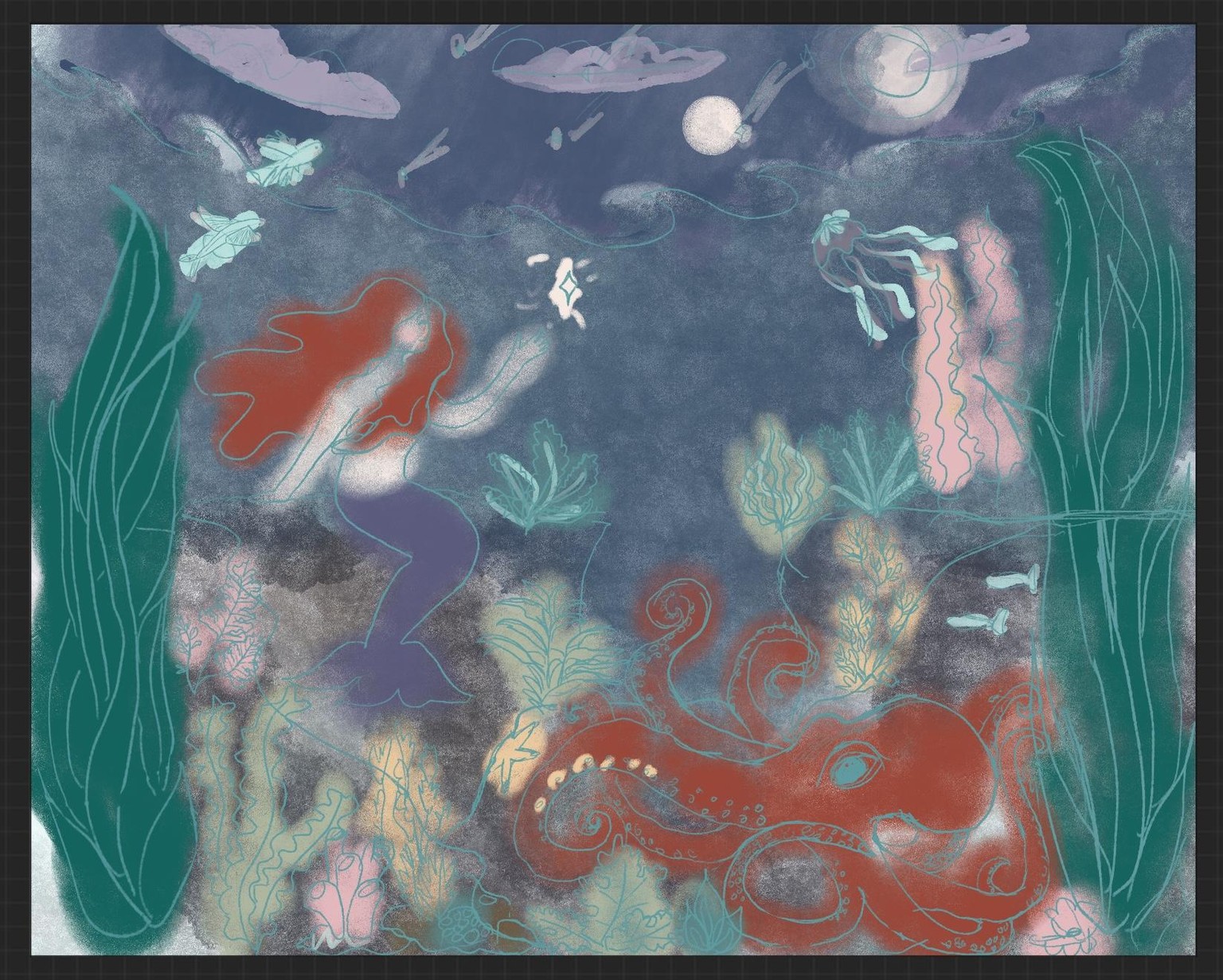 Composition: Mermaid and octopus in the night sea - image 3 - student project