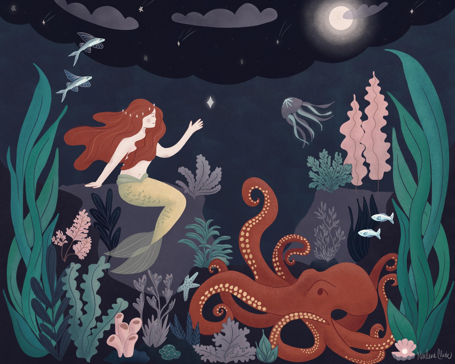 Composition: Mermaid and octopus in the night sea - image 7 - student project
