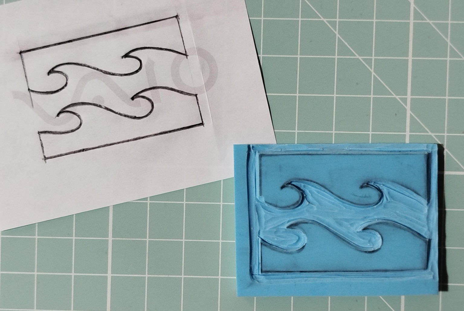 Wave Linocut - image 1 - student project