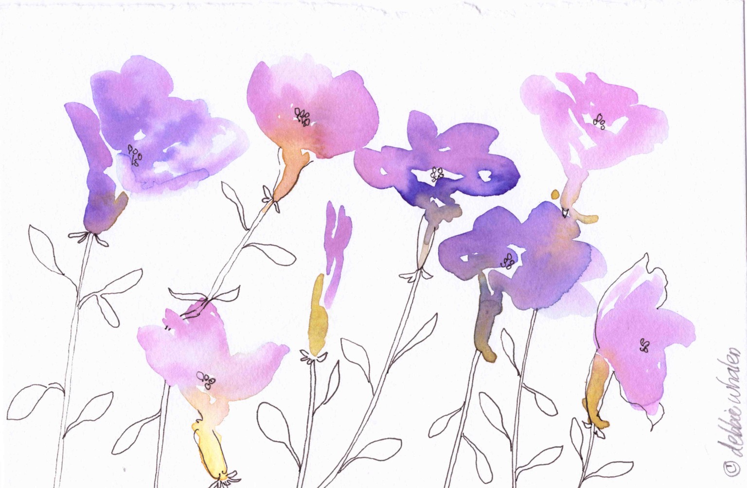 Watercolor and ink florals - image 4 - student project