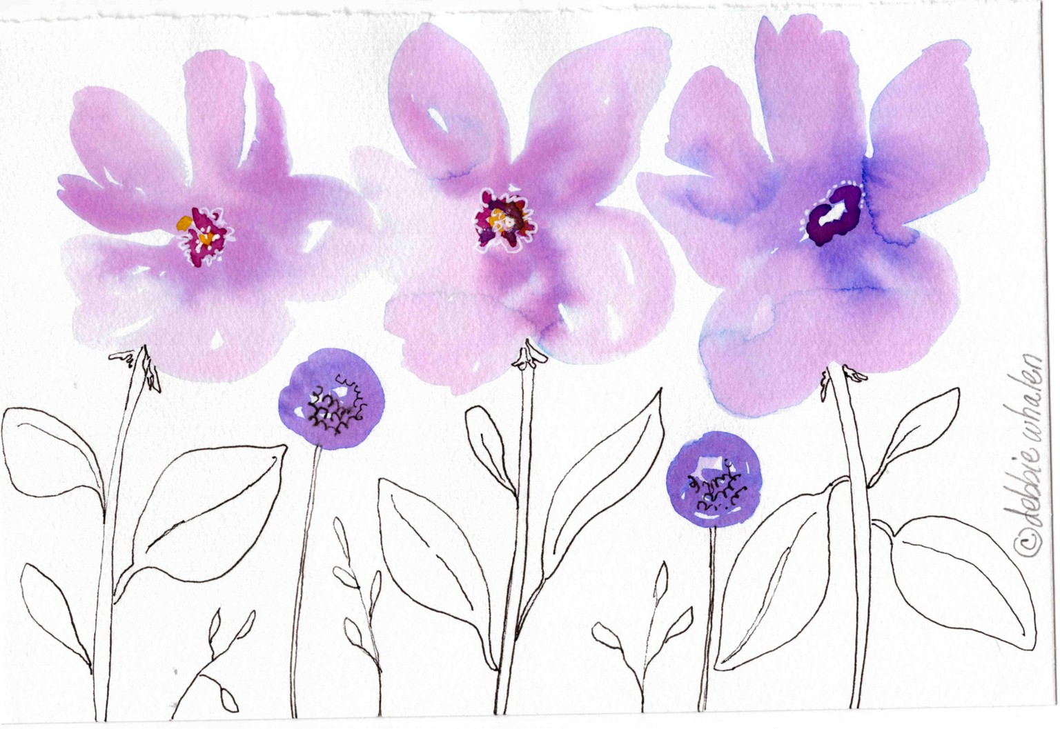 Watercolor and ink florals - image 1 - student project
