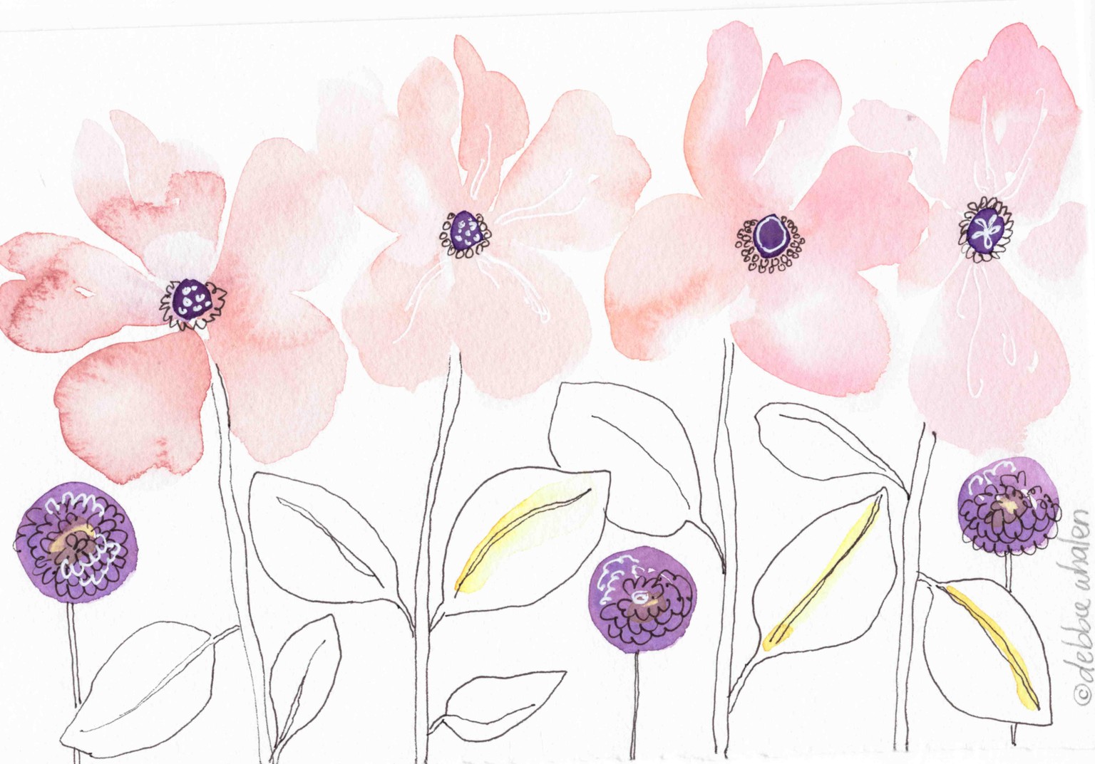 Watercolor and ink florals - image 3 - student project