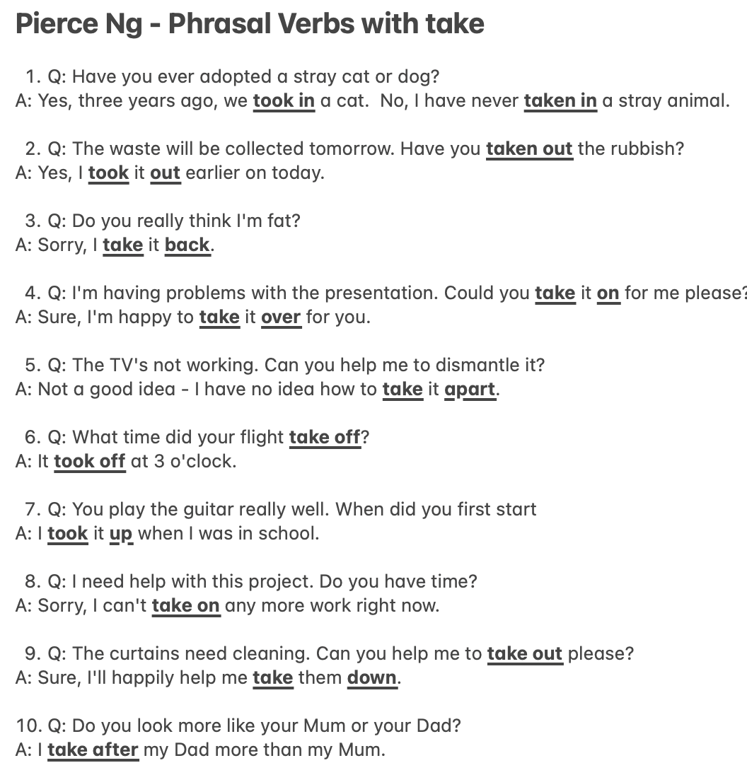 Phrasal Verbs with Take - image 1 - student project
