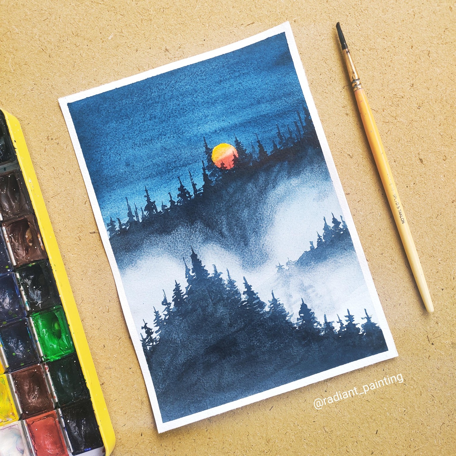 Watercolor Moonrise Painting - image 1 - student project