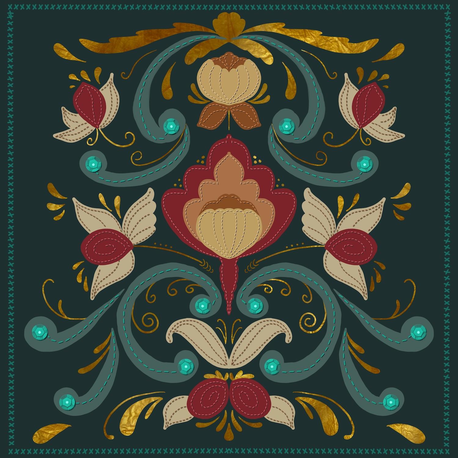 Folk Art with stitching - image 1 - student project