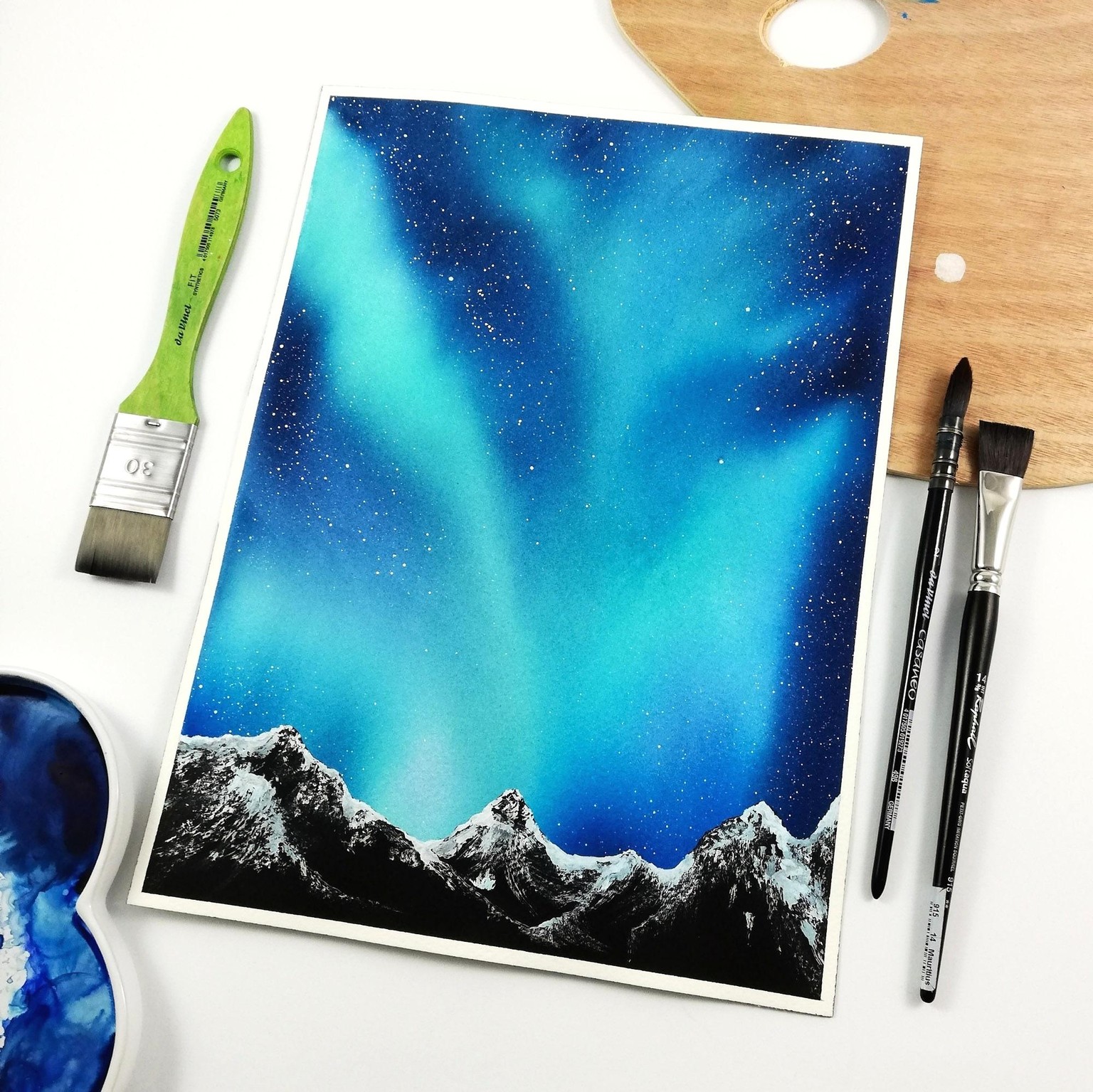 Northern lights with watercolors - image 1 - student project