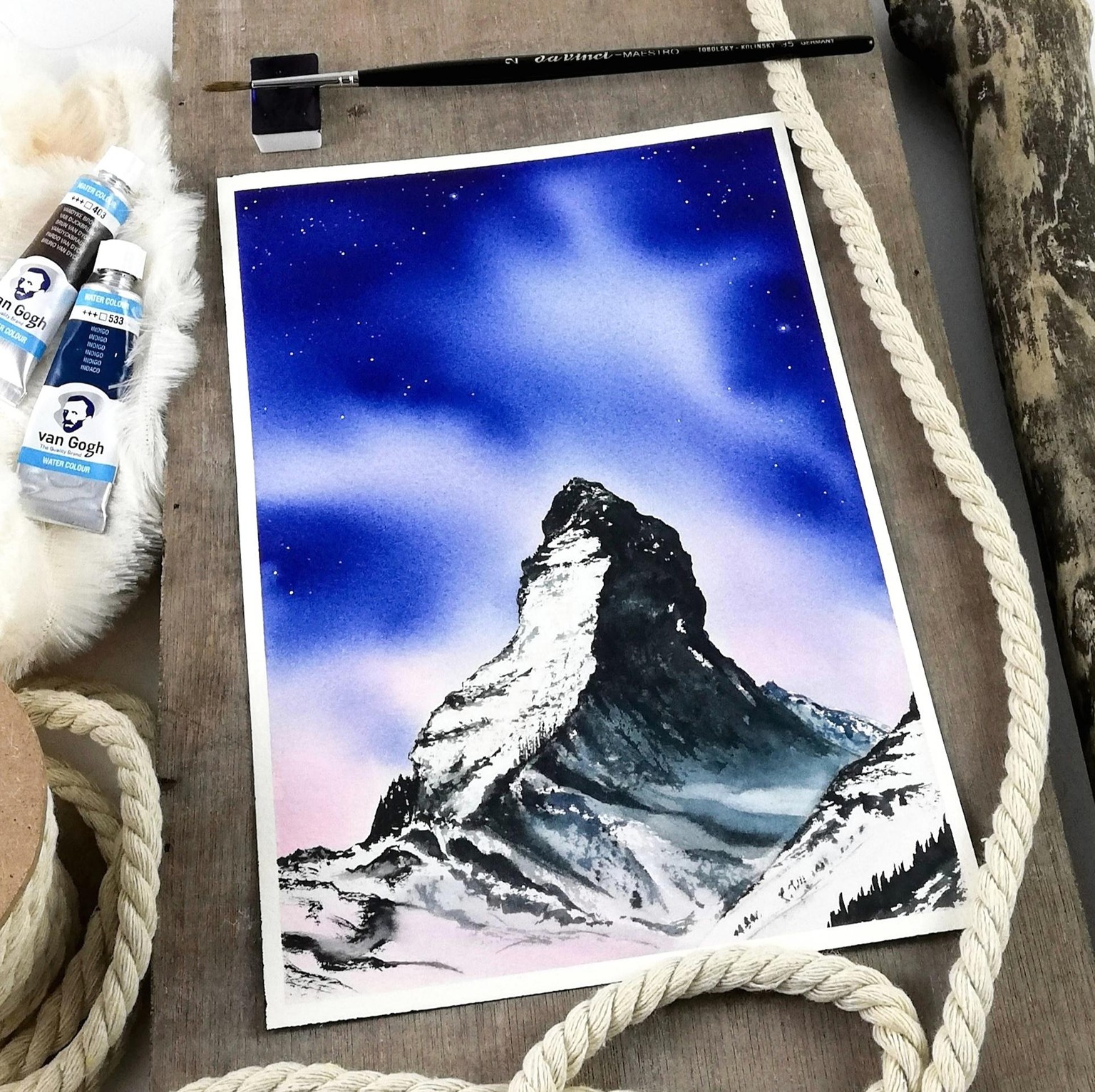 Majestic watercolor mountains - image 1 - student project