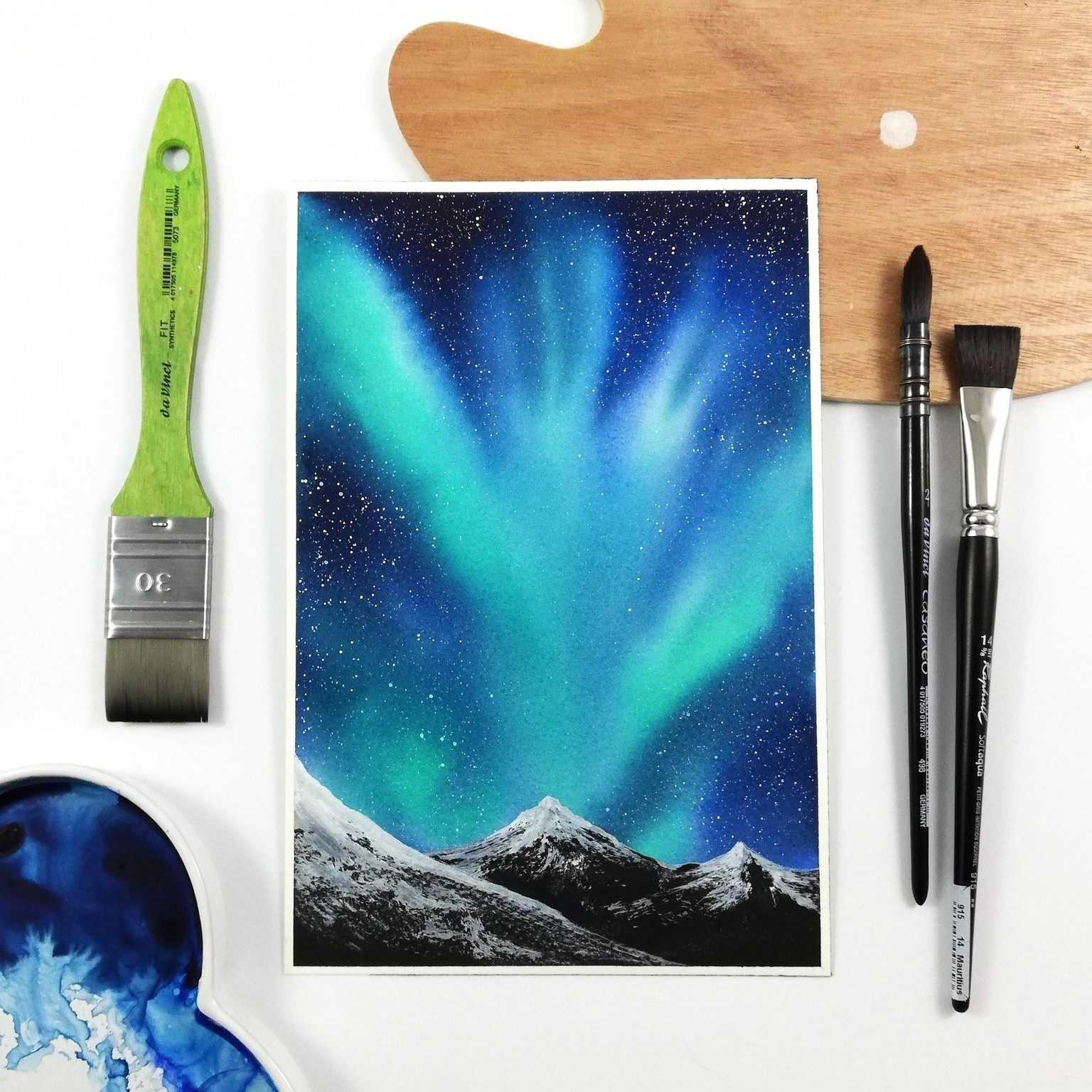 Northern lights with watercolors - image 2 - student project