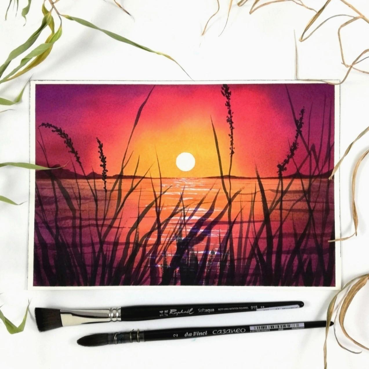 Magical watercolor sunset - image 2 - student project