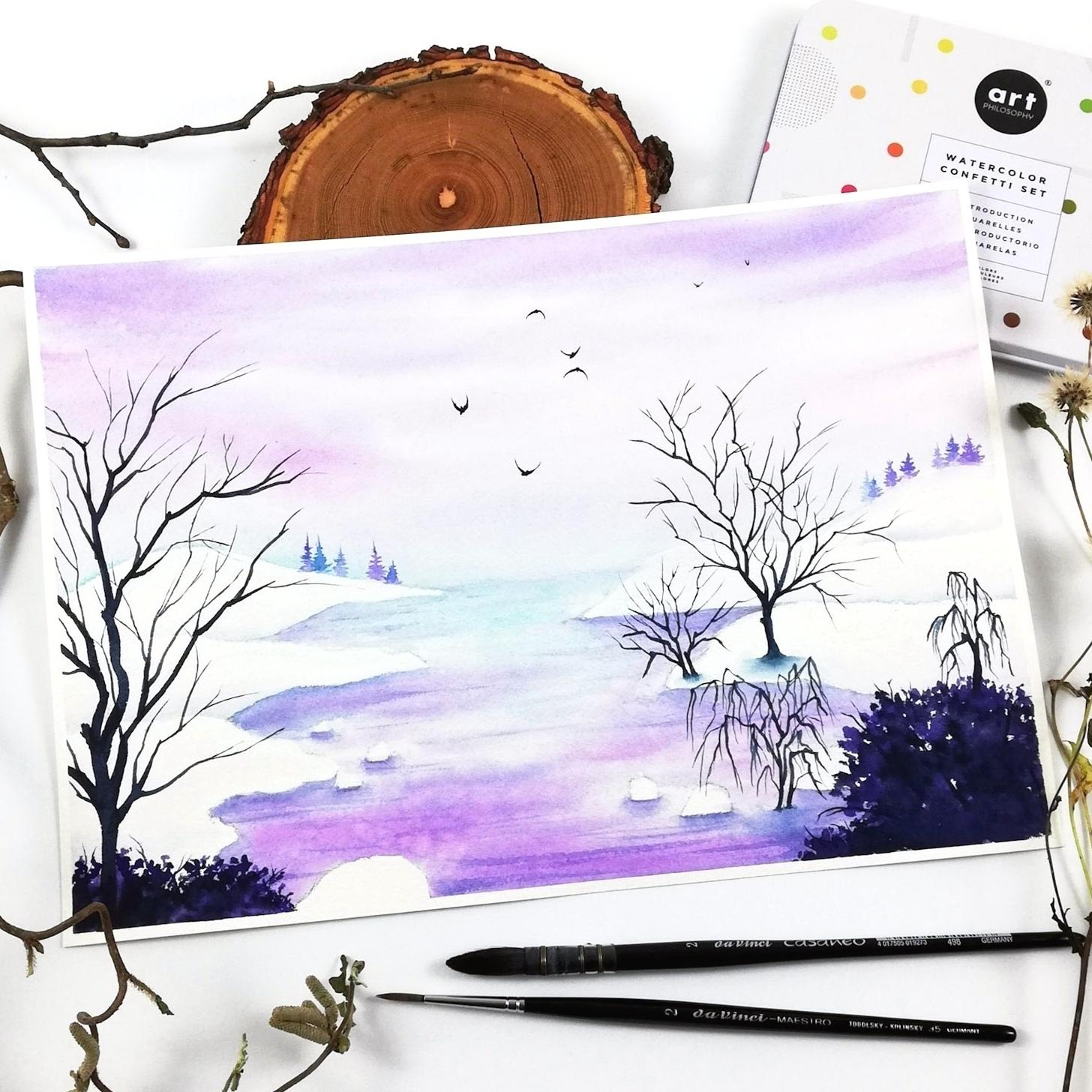 Watercolor winter scene - image 1 - student project