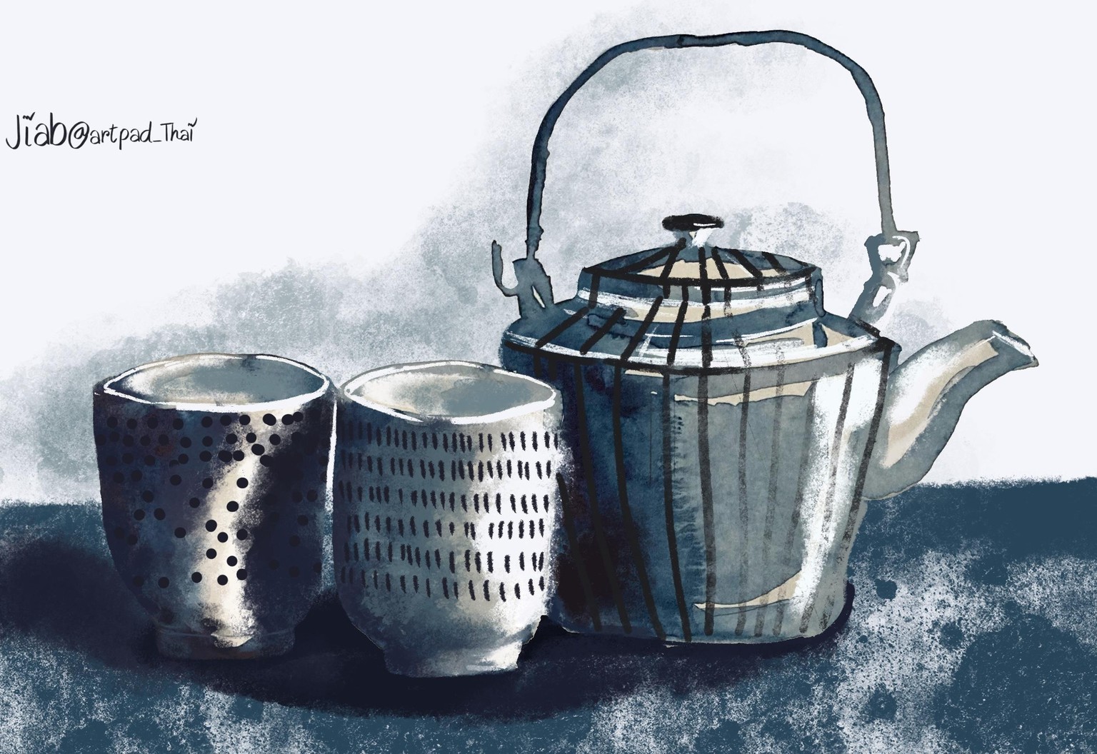 Monochrome still life tea pot and tea cups - image 5 - student project