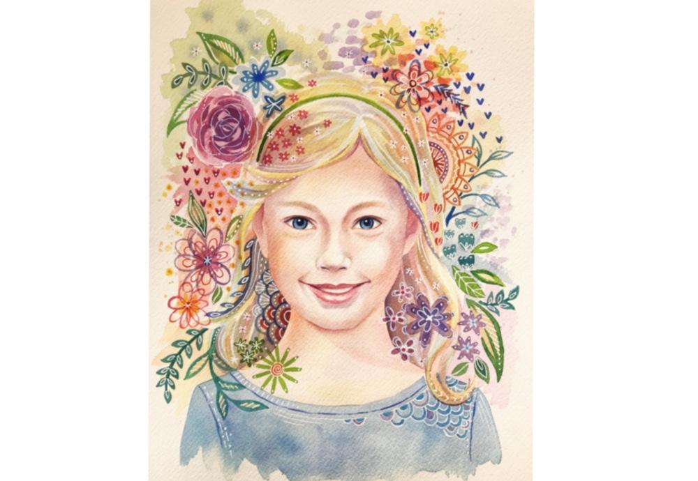 Whimsical Watercolor portrait - image 1 - student project