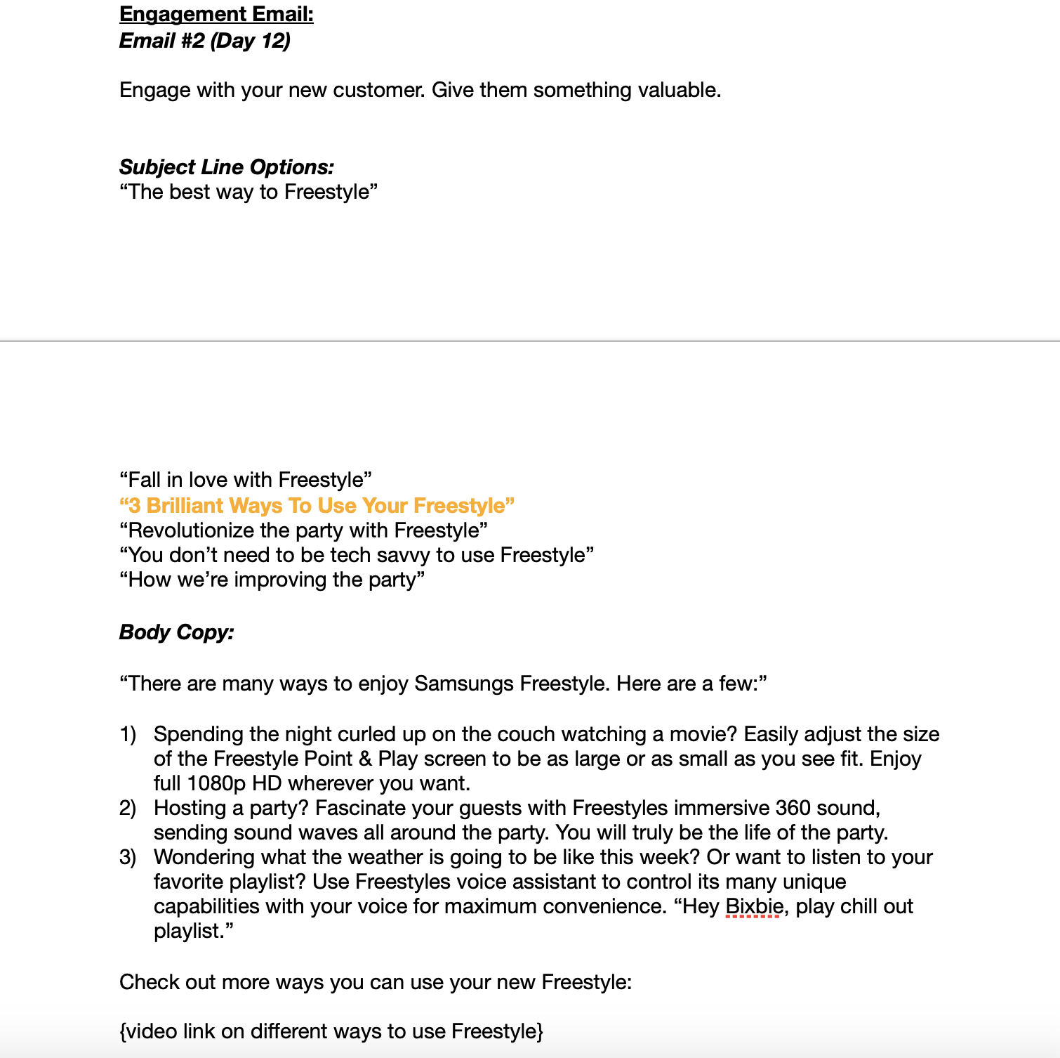 Samsungs Freestyle: New Customer Email Sequence - image 2 - student project