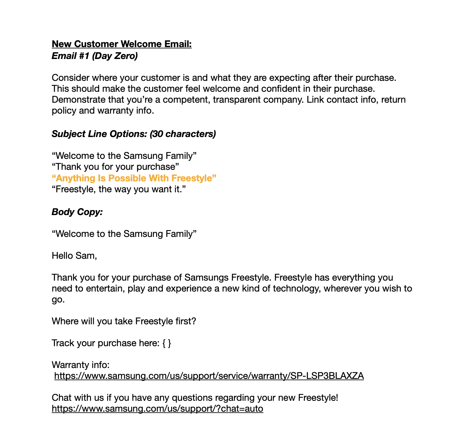 Samsungs Freestyle: New Customer Email Sequence - image 1 - student project