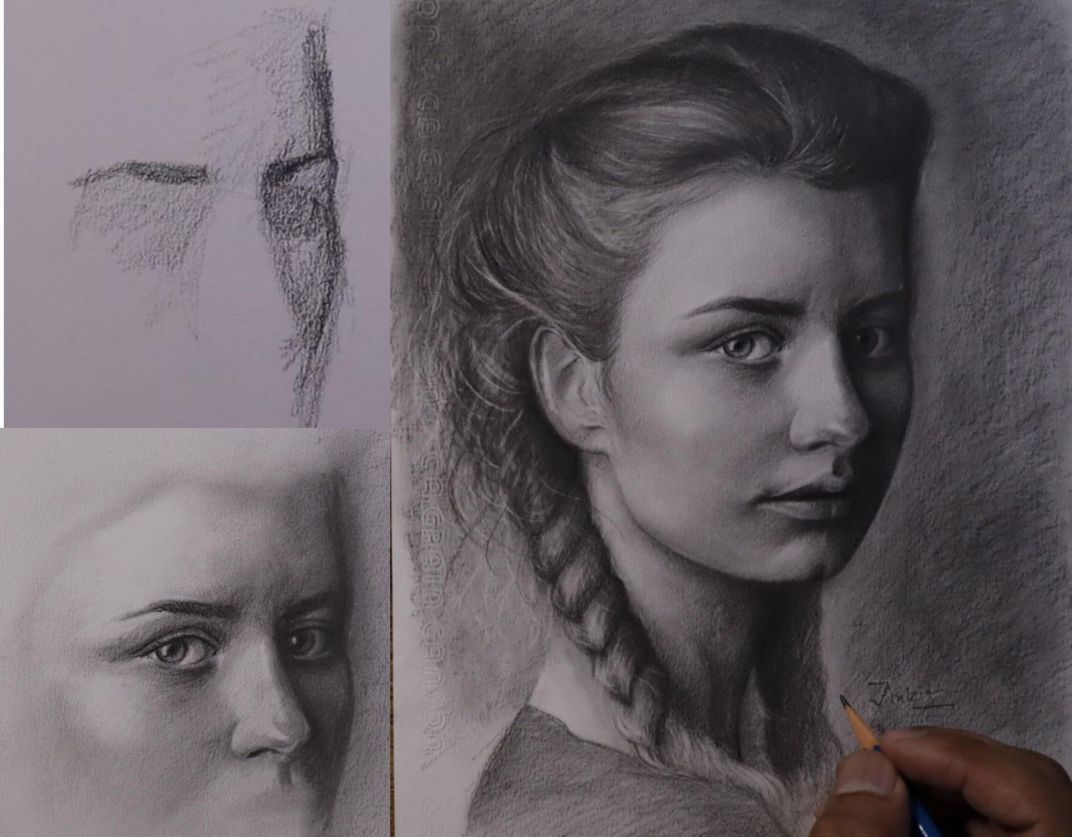 HUMAN PORTRAIT DRAWING USING LIGHT & SHADES - image 1 - student project