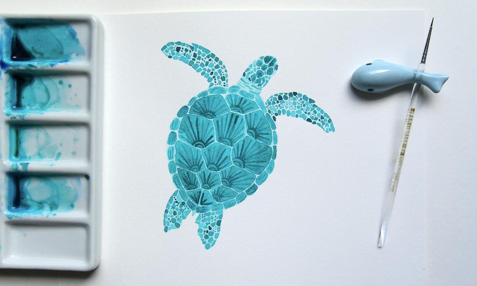 Sea turtle using watercolour layers - image 1 - student project