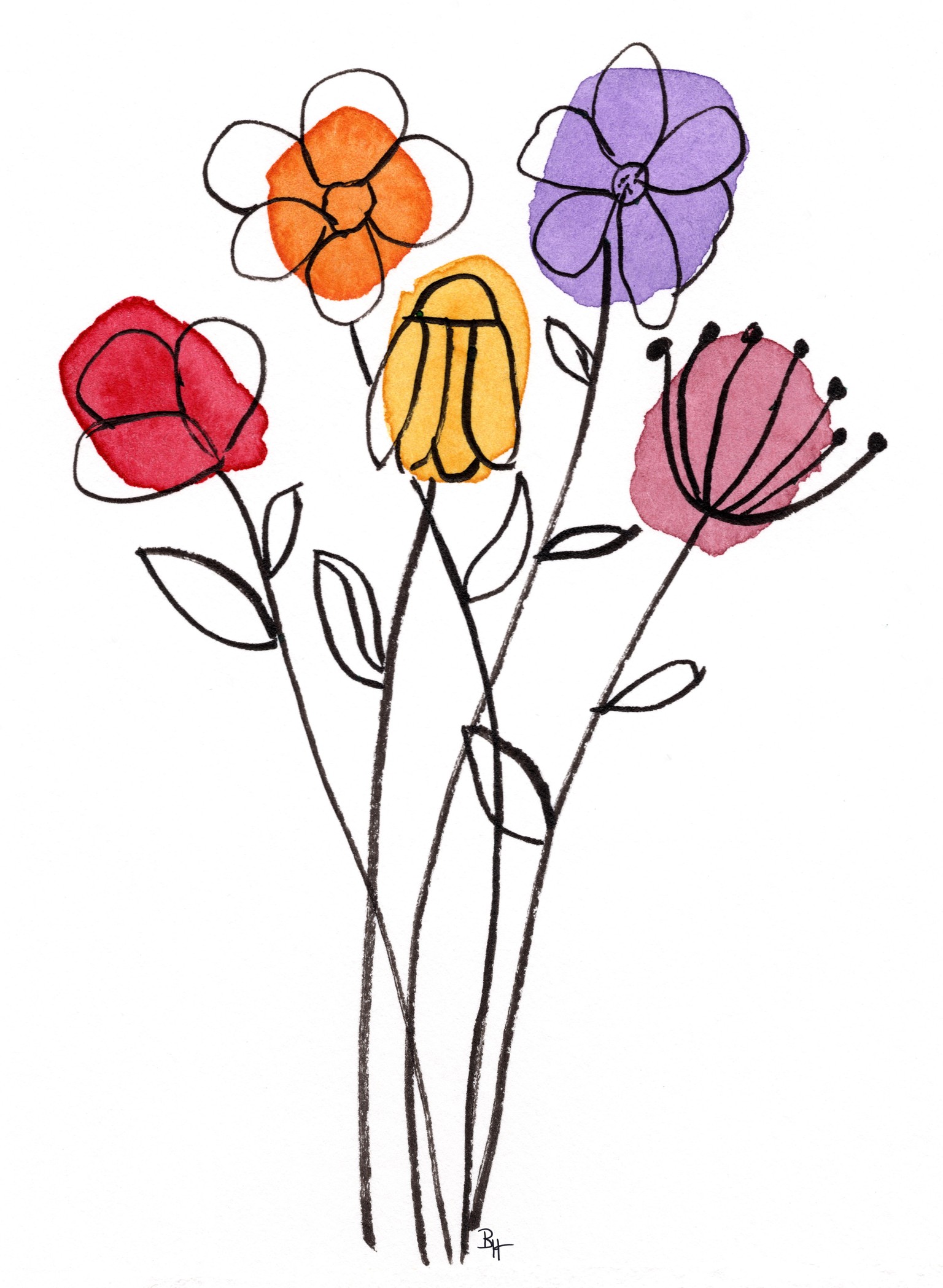 Abstract Flowers in Watercolor and Ink - image 1 - student project