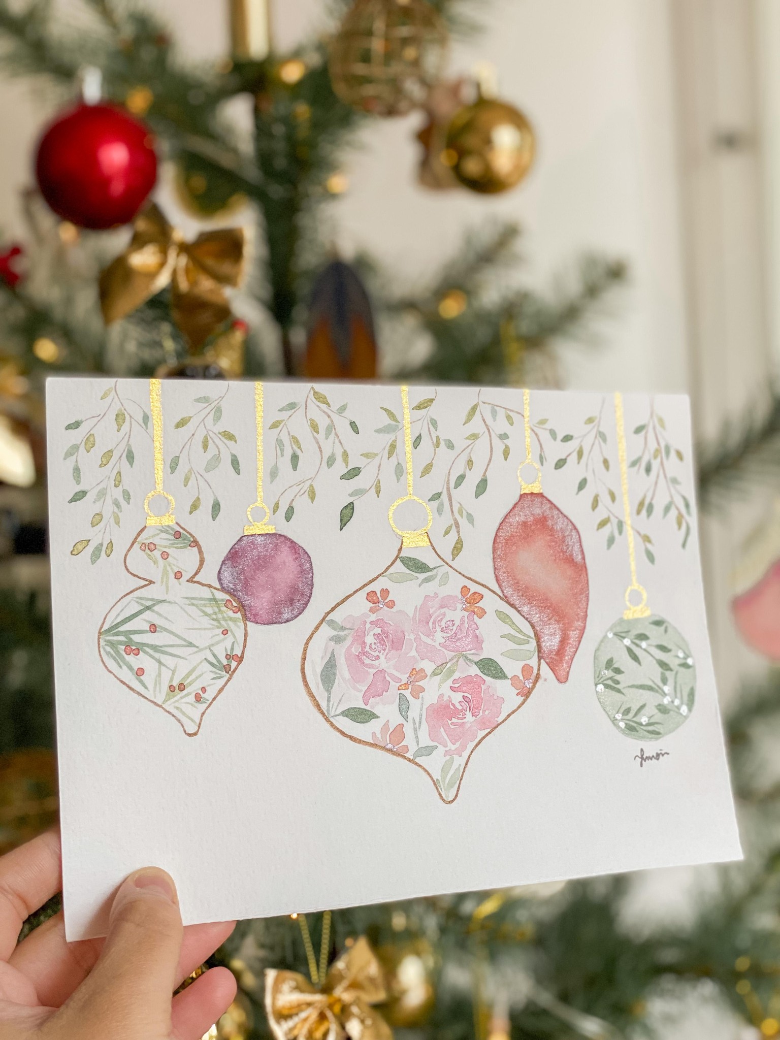 Watercolour Christmas Floral Ornaments - image 3 - student project