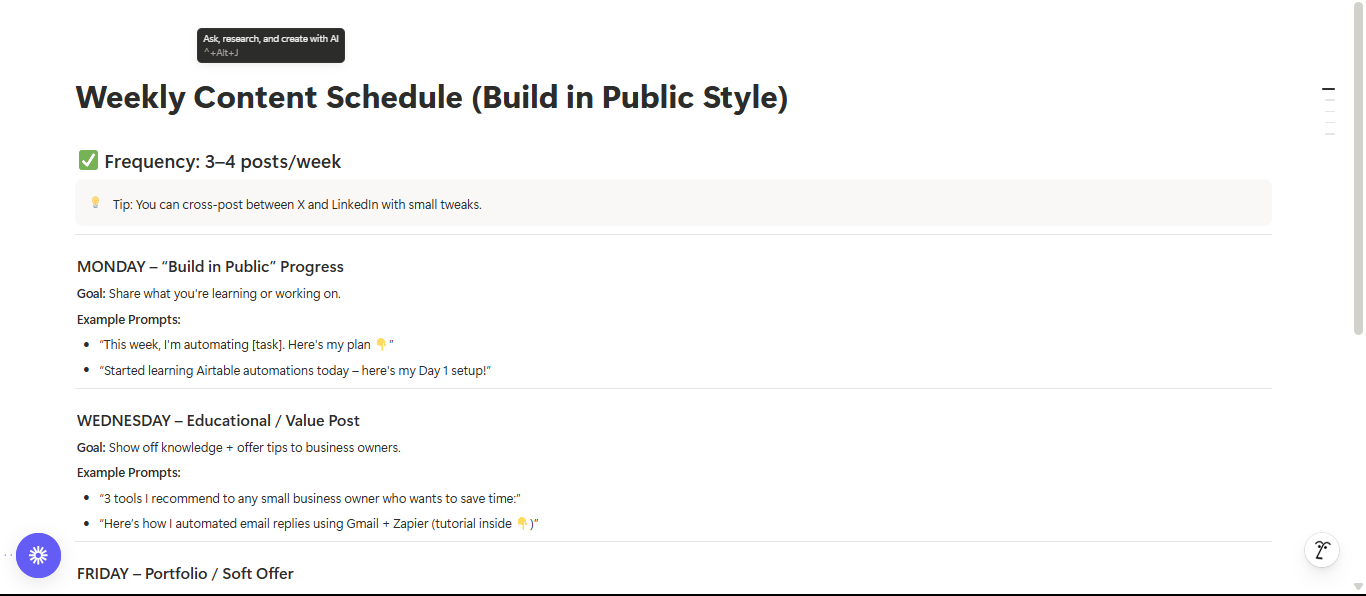 My weekly content Schedule - image 1 - student project