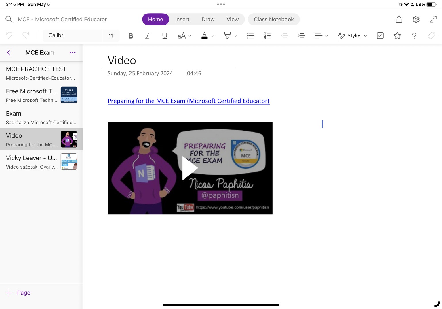 Example of OneNote  - digital portfolio for preparing and taking the MCE exam - image 2 - student project
