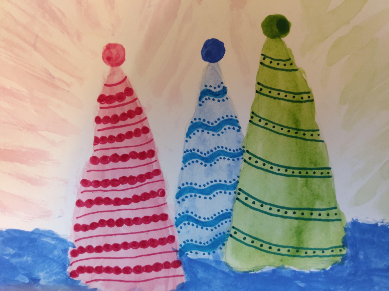 Patterned Watercolour Christmas Trees - image 1 - student project