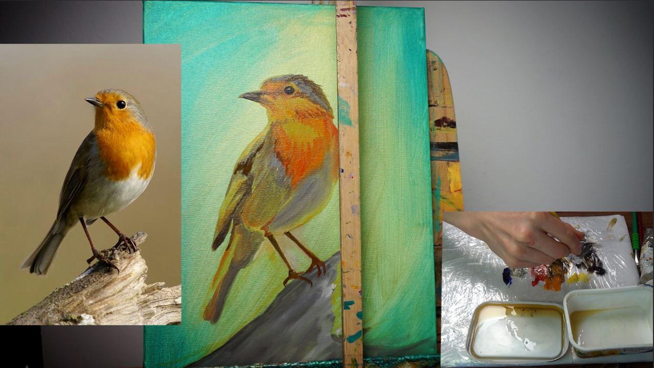 Bird painting in oil on canvas - image 5 - student project