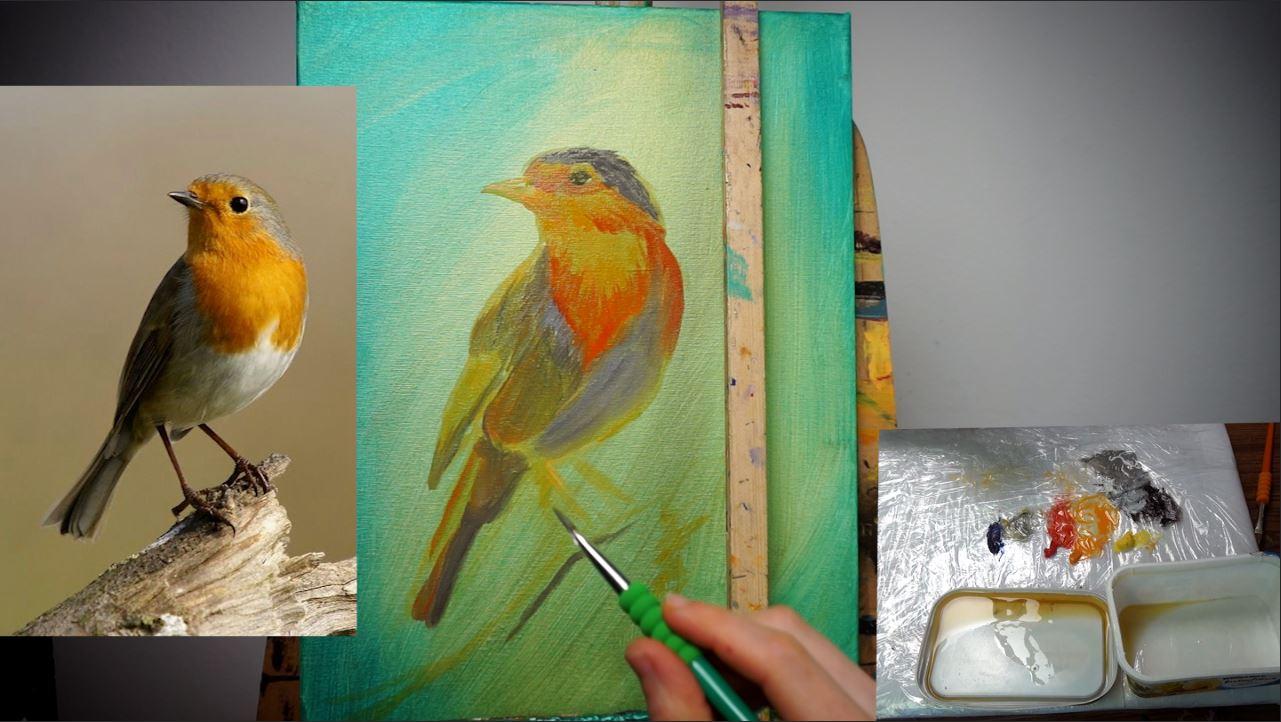 Bird painting in oil on canvas - image 4 - student project