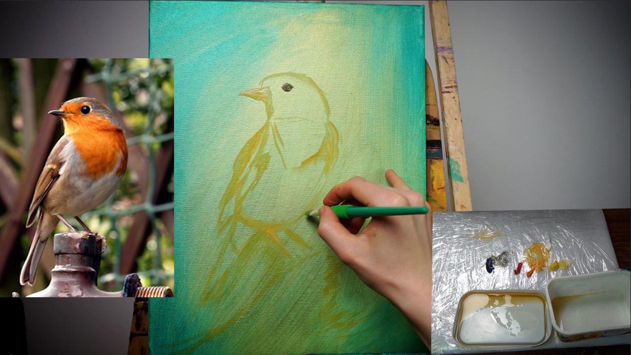 Bird painting in oil on canvas - image 3 - student project