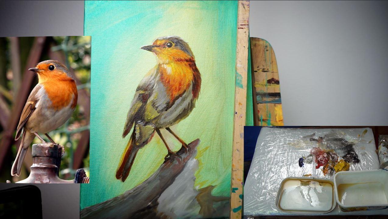 Bird painting in oil on canvas - image 6 - student project