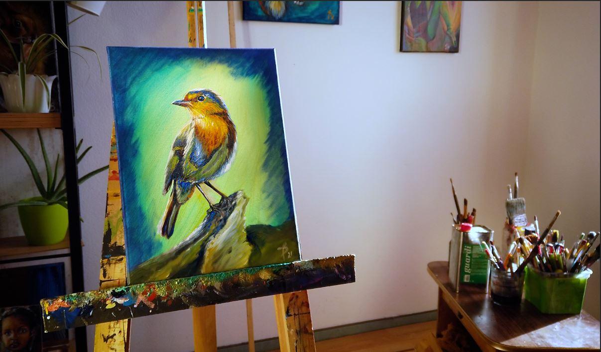 Bird painting in oil on canvas - image 9 - student project