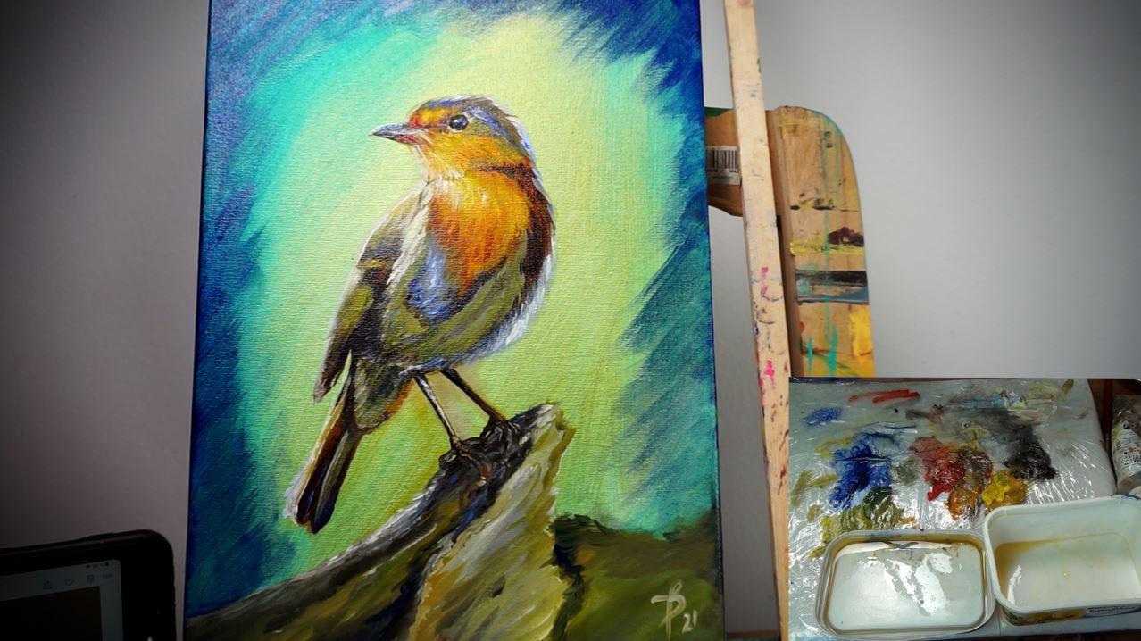 Bird painting in oil on canvas - image 8 - student project