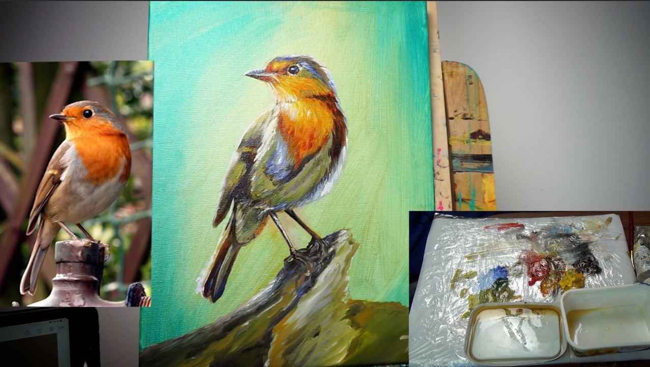 Bird painting in oil on canvas - image 7 - student project