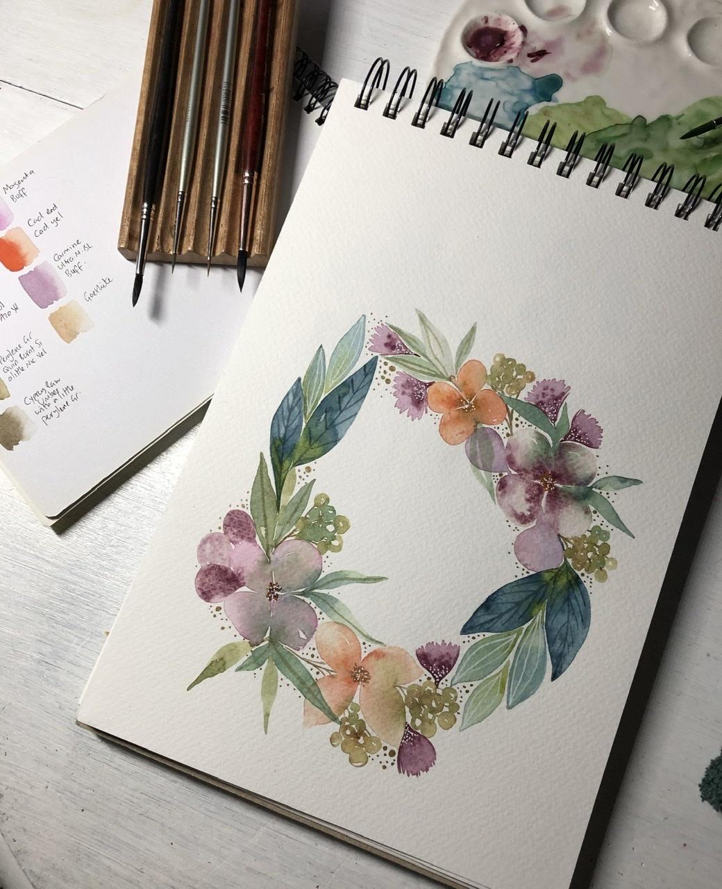 Watercolour wreath - image 1 - student project