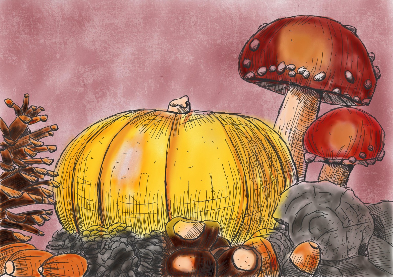 Pen drawings in procreate-Autumn scene - image 1 - student project