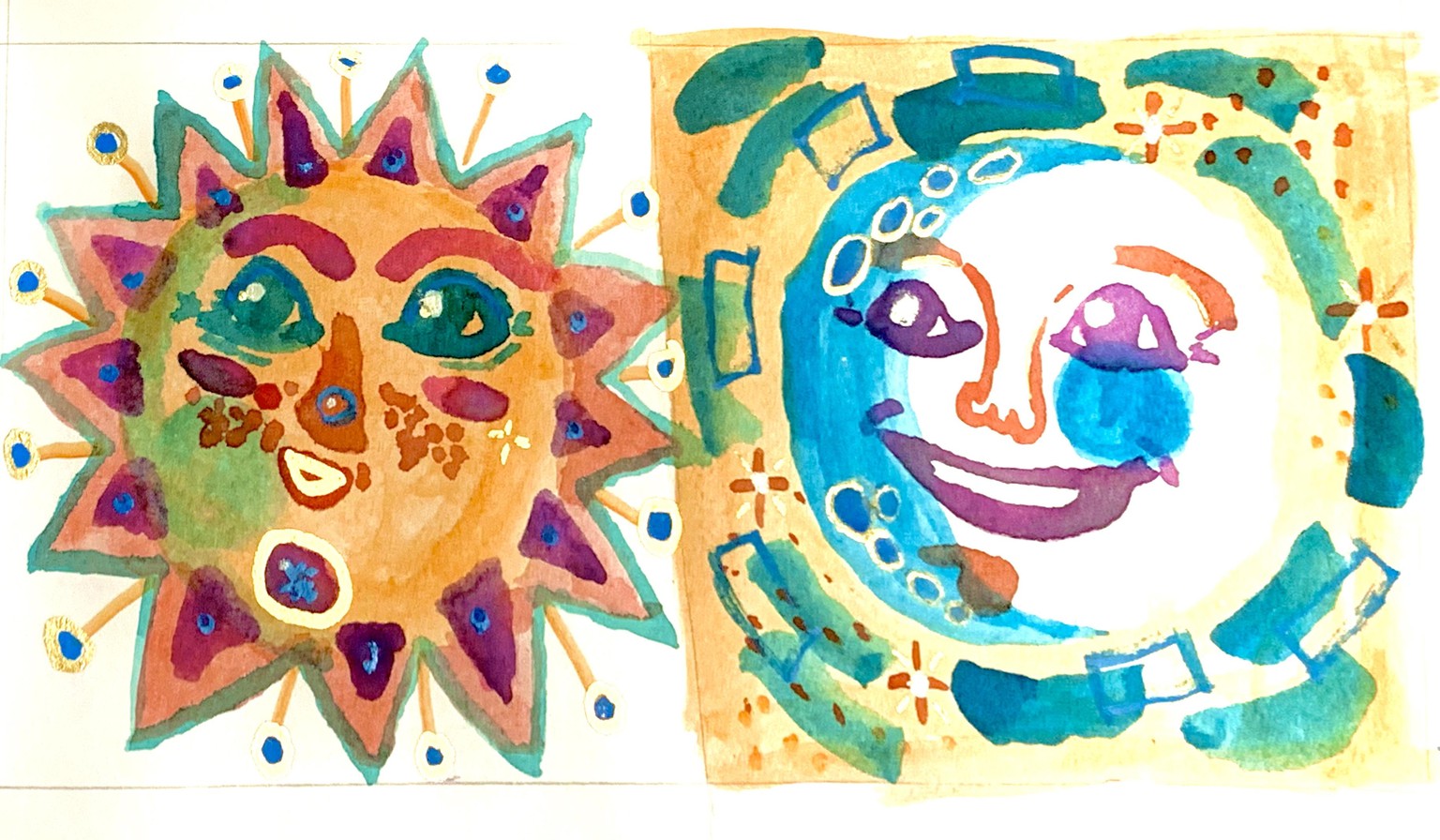 Watercolor sun & moon - image 1 - student project