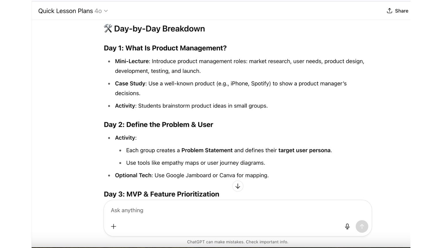 Lessons planning AI assistant - image 4 - student project