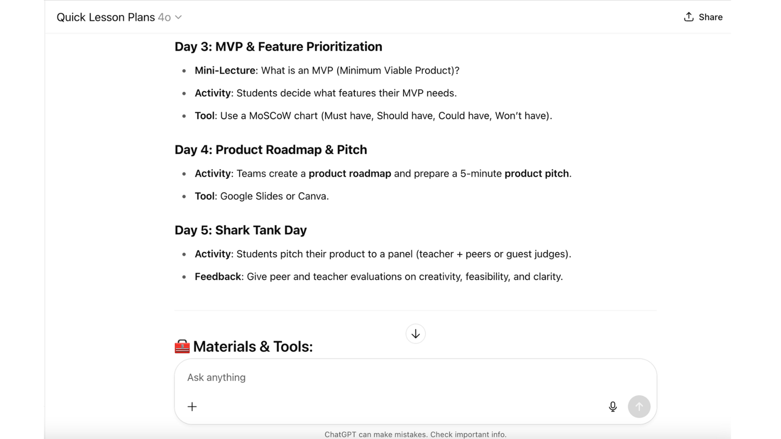 Lessons planning AI assistant - image 5 - student project