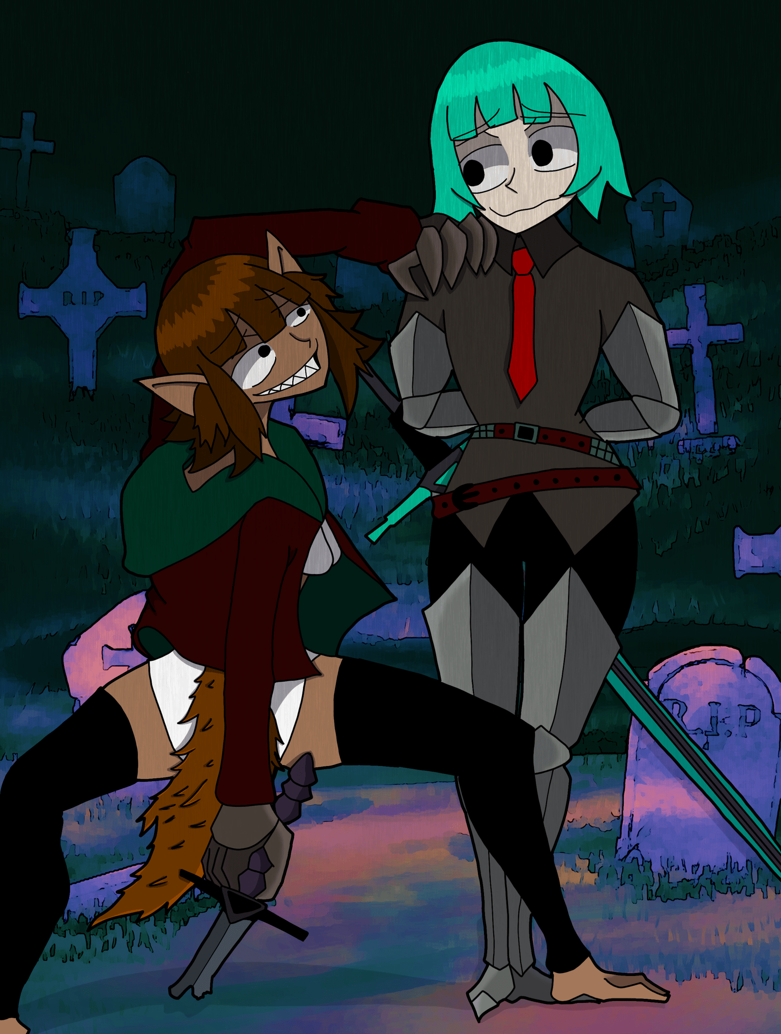 Sword master and beast girl illustration - image 1 - student project