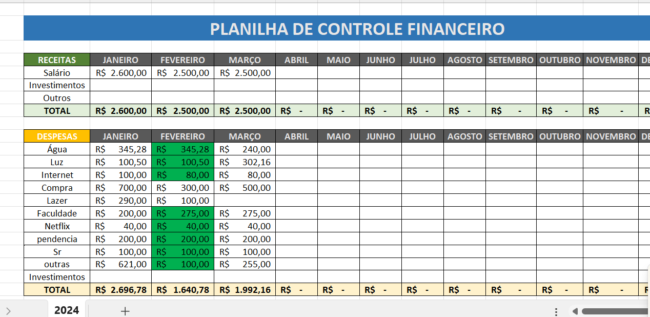 Criei uma planilha de controle financeiro - image 1 - student project