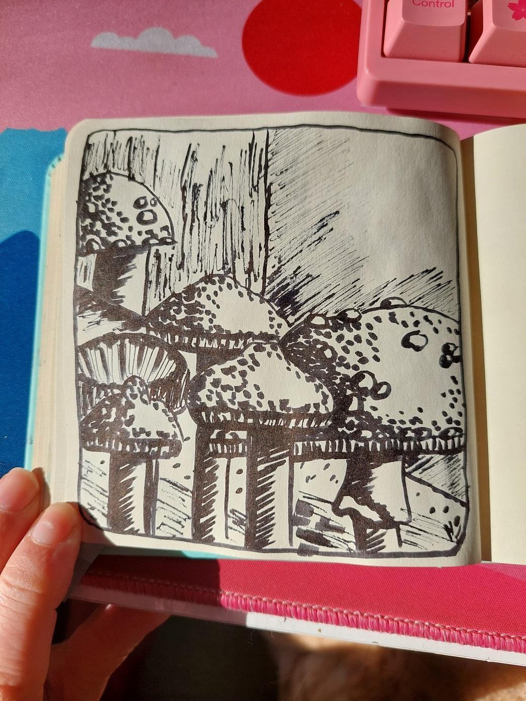 Mushrooms in brush pen - image 1 - student project