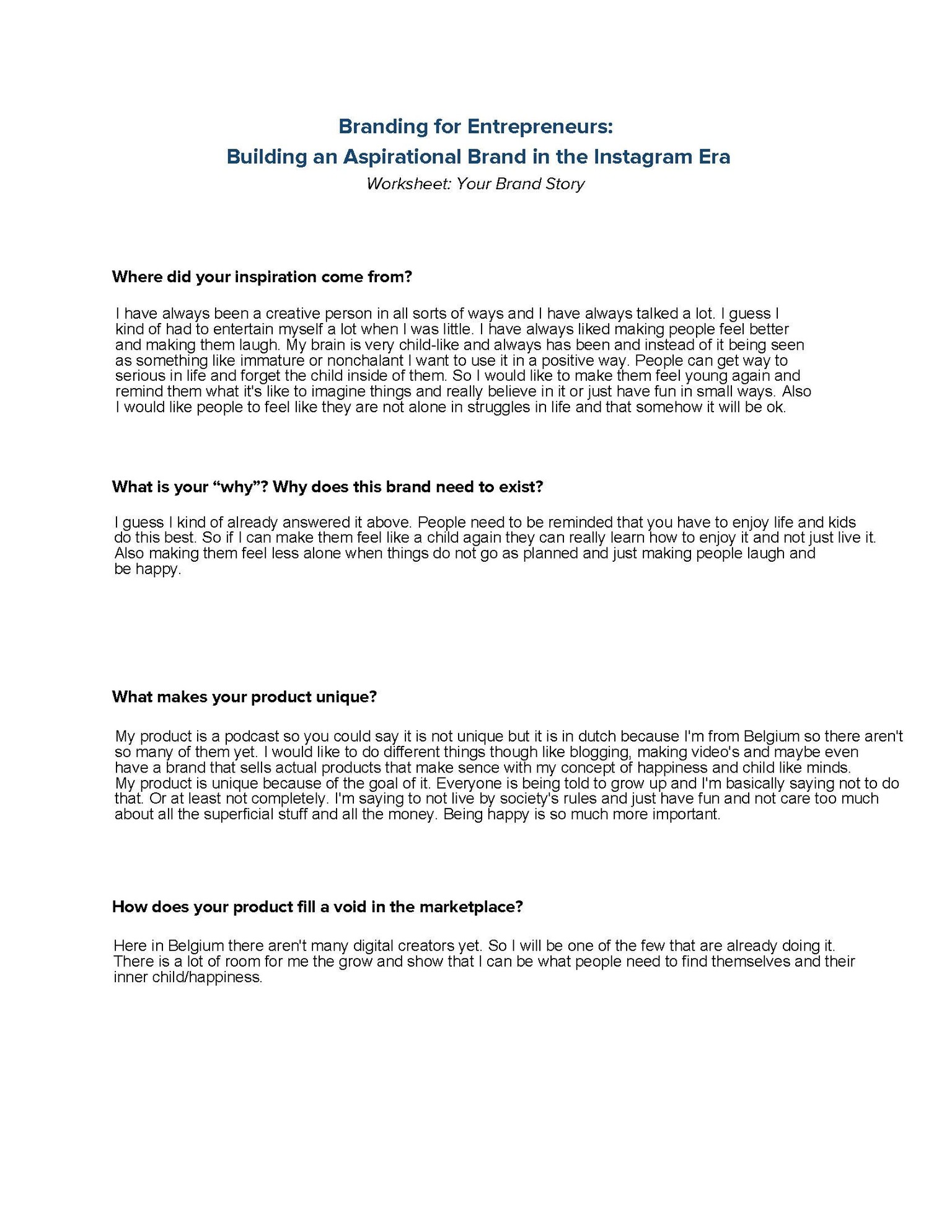 worksheet-your brand story/audience - image 1 - student project