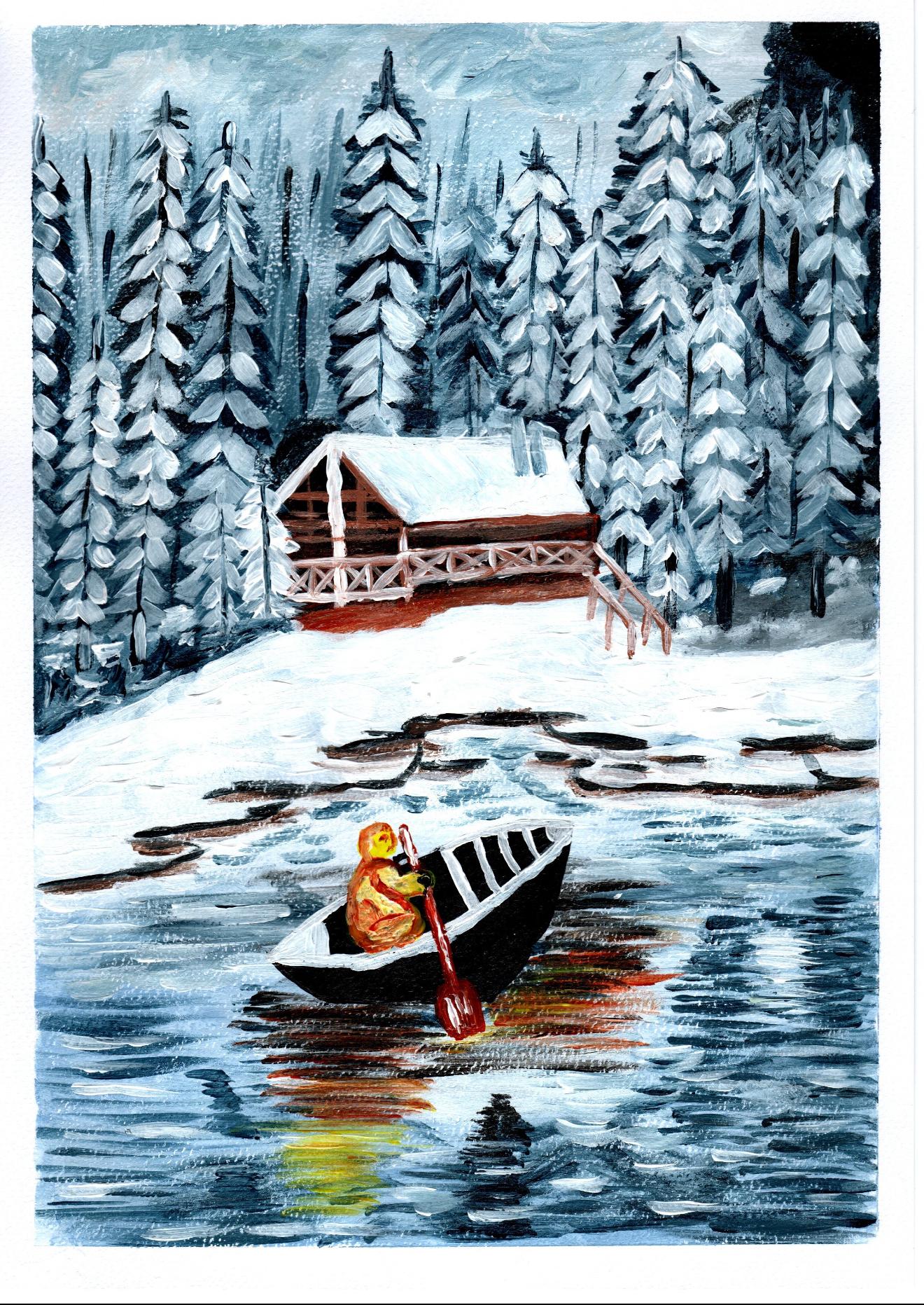 Snowy Pine Trees & A Winter Landscape - Acrylic Painting - image 1 - student project