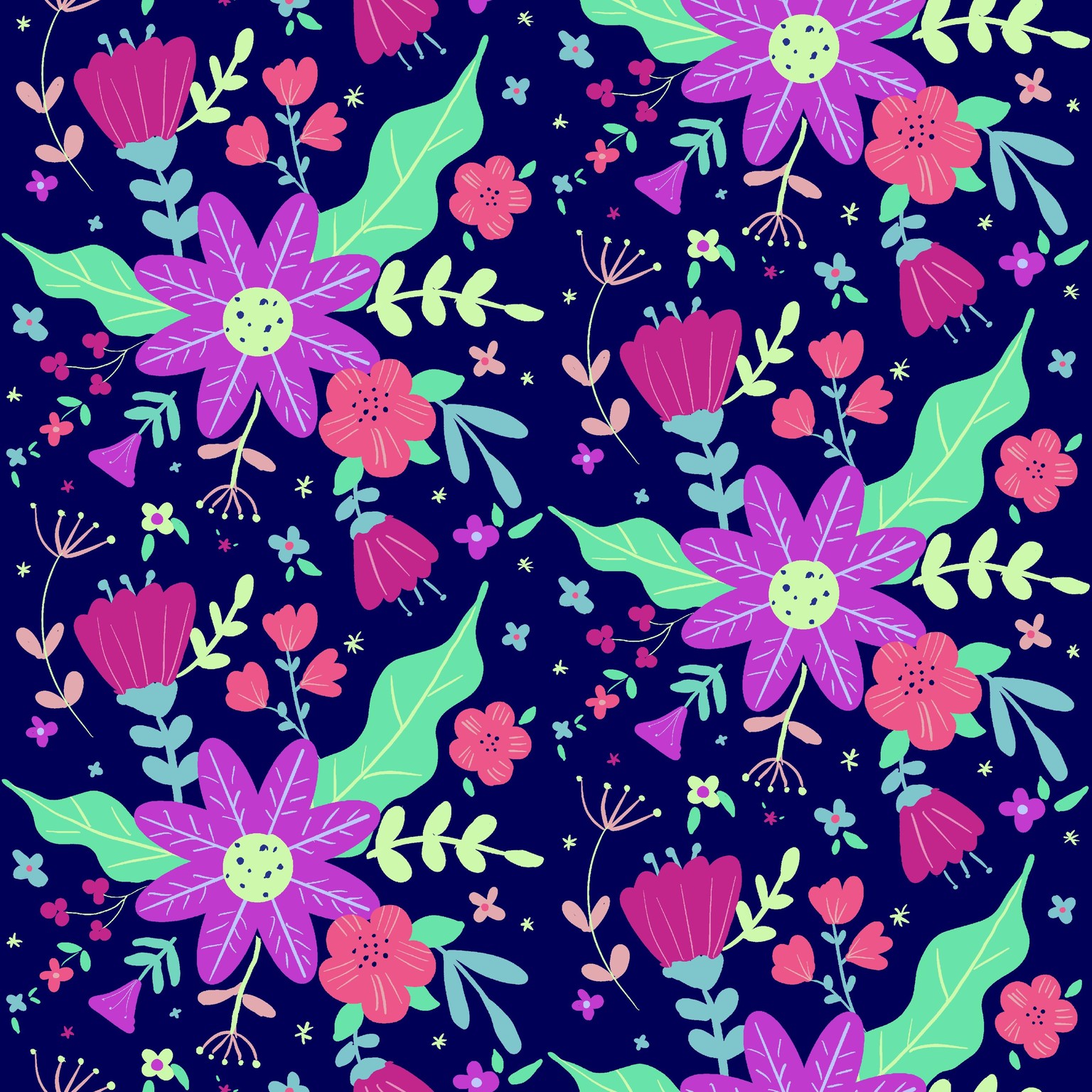 Half drop dense floral pattern in procreate - image 1 - student project