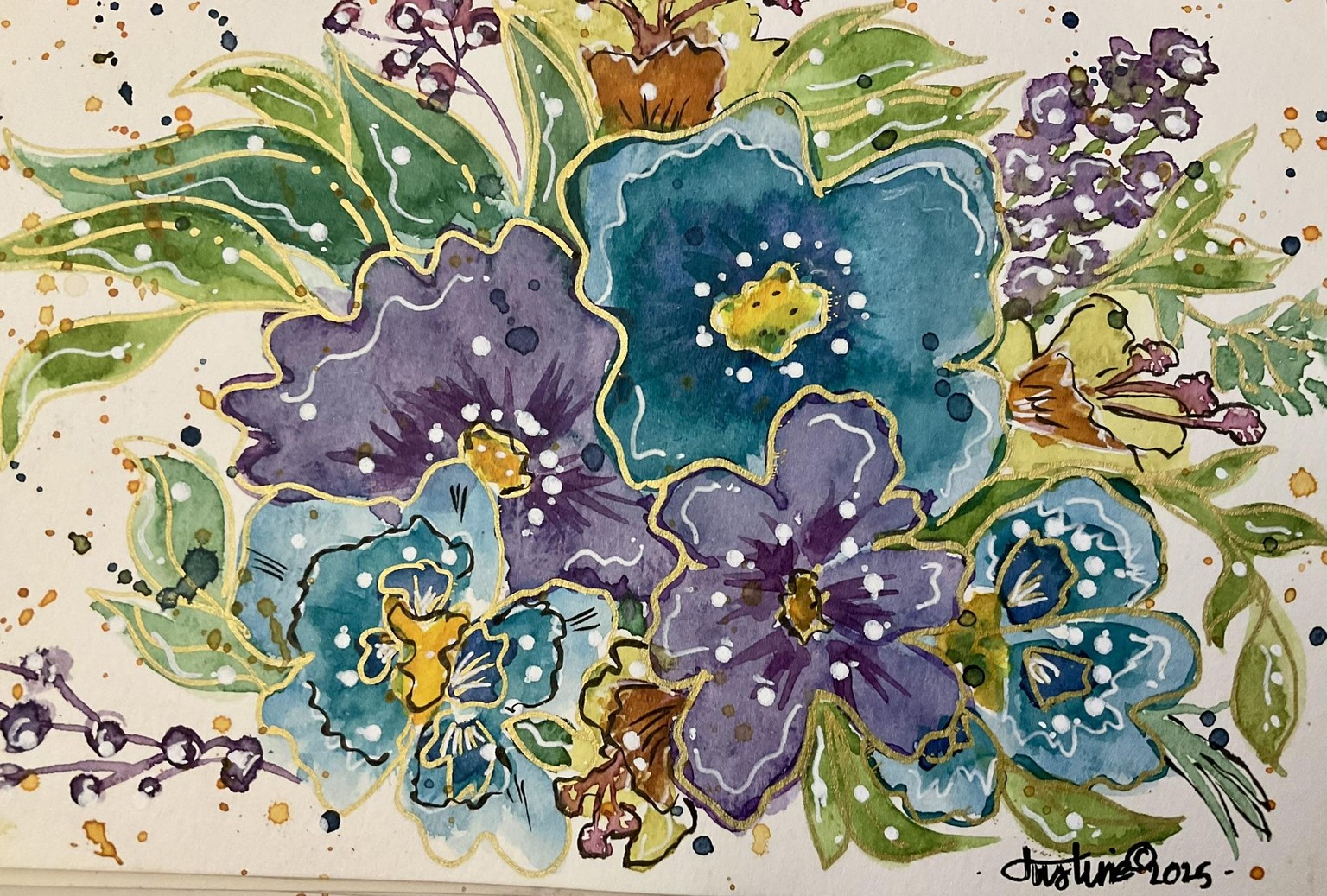 Loose watercolor florals - image 2 - student project