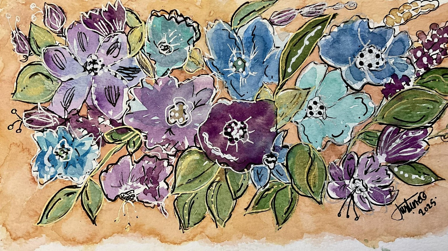 Loose watercolor florals - image 5 - student project