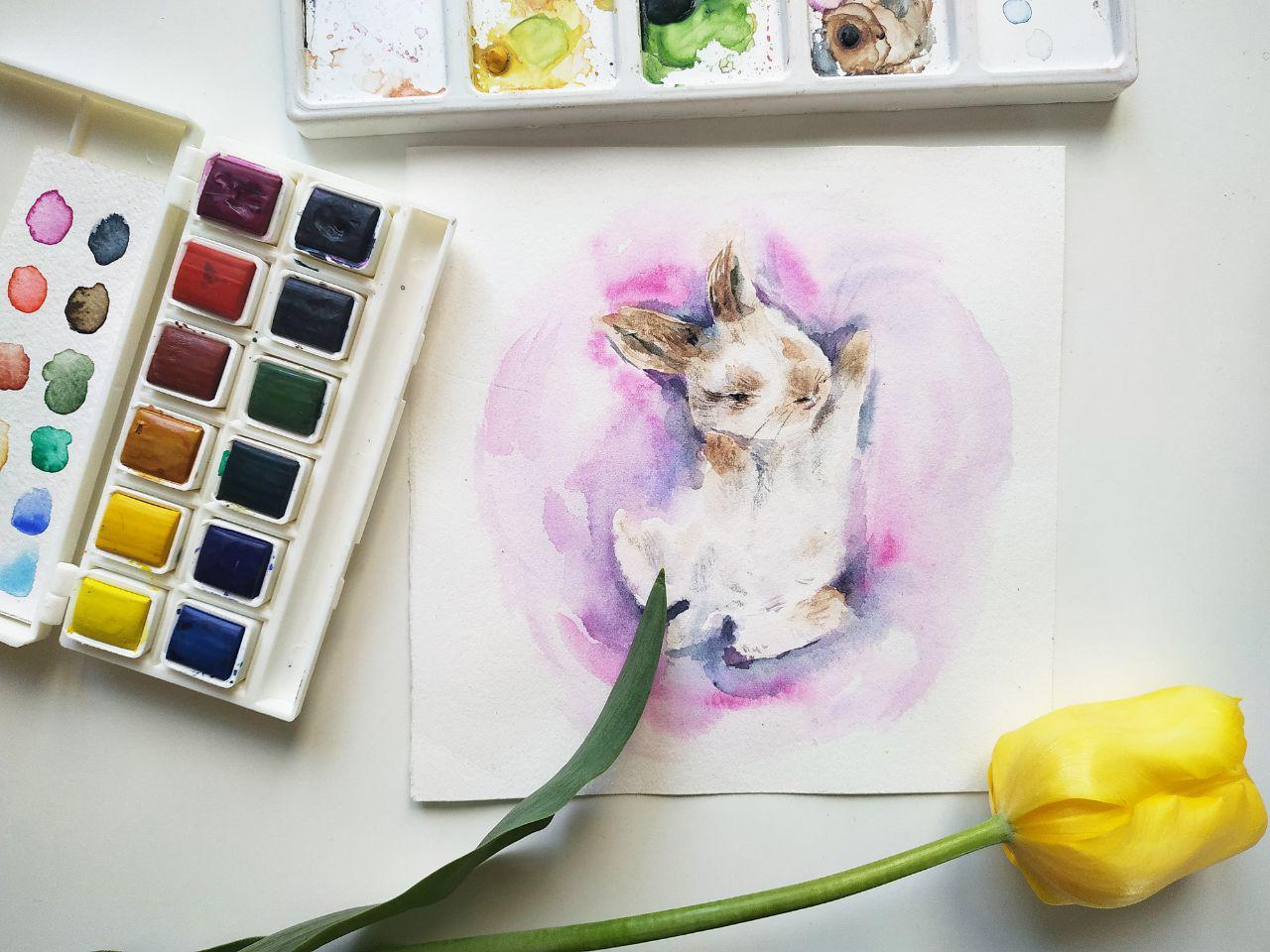 Watercolor bunnies - image 2 - student project